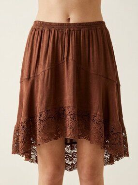 Free People NWT Tiered Crochet Lace Mini Skirt | Chocolate Brown | XS